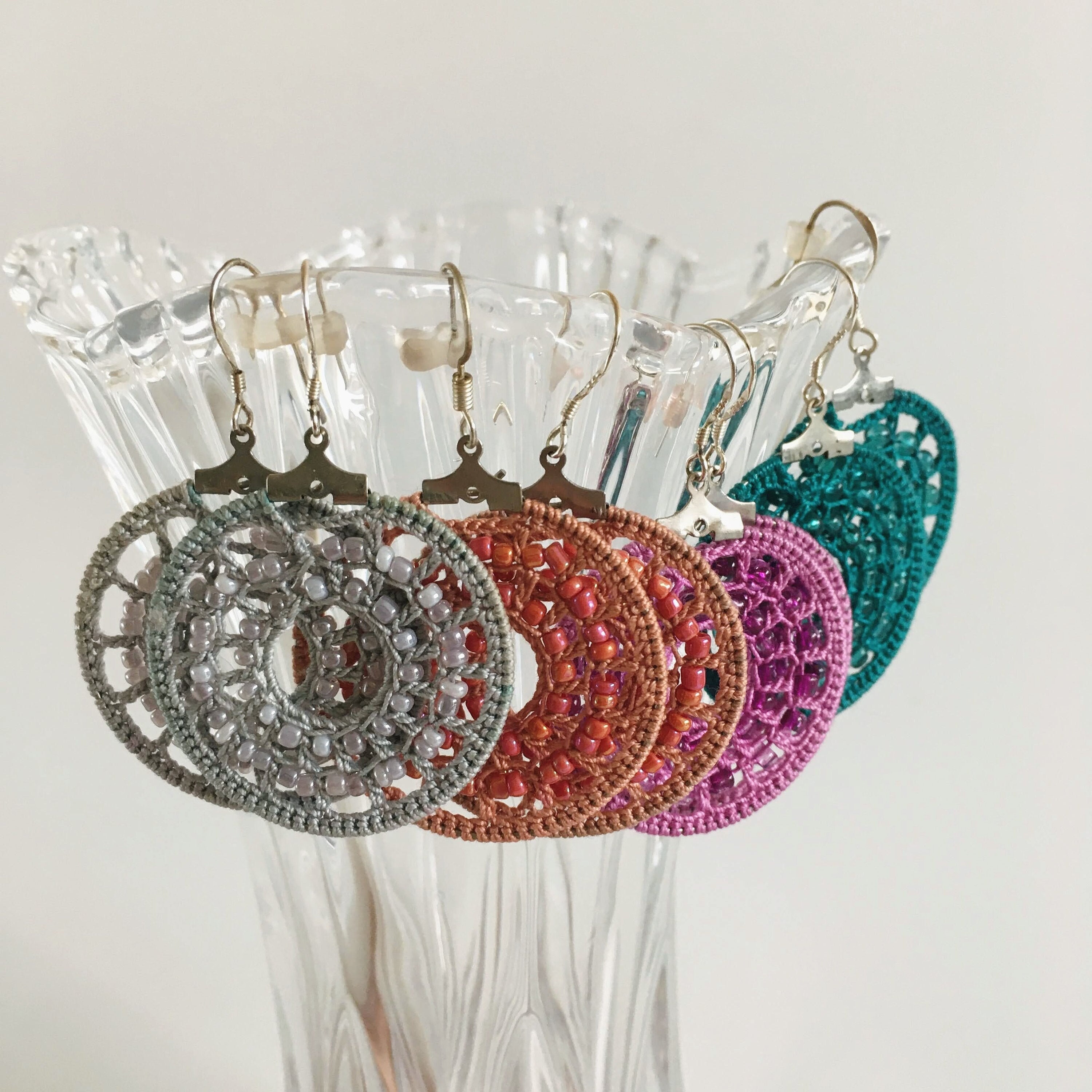 Colorful Beaded Hoop Earrings, Circle Crochet Earrings with Glass Seed Beads, Cool Round Dangle Earrings, Seed Bead Jewelry Gift for Sister