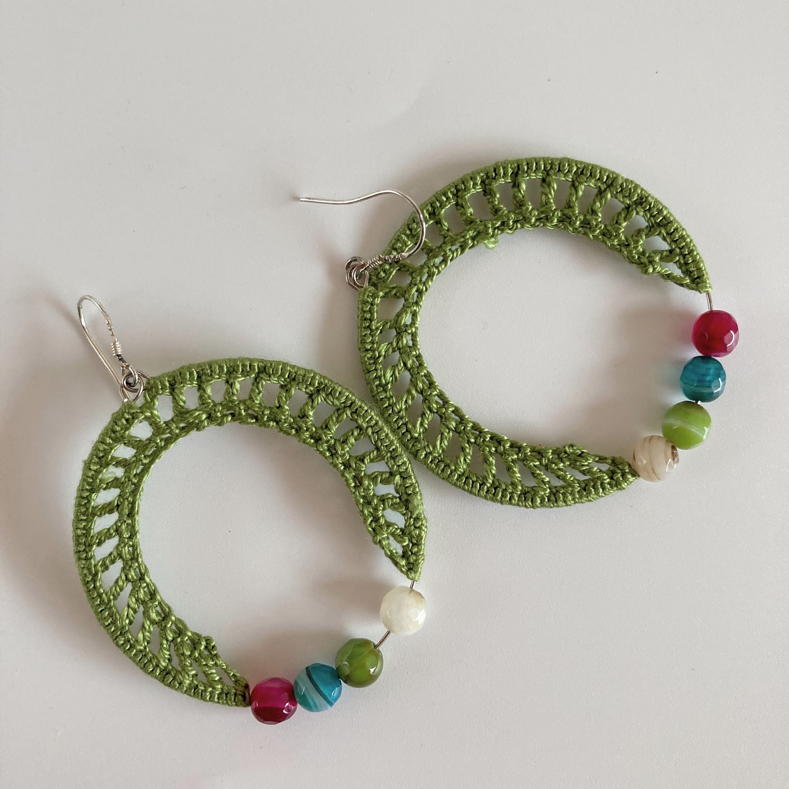 Colorful Crochet Candy Earrings in Hot Pink or Olive Green, Cool Edgy Beaded Hoop Earrings, Color Block Jewelry, Valentines Day Gift for Her - Thumbnail 5