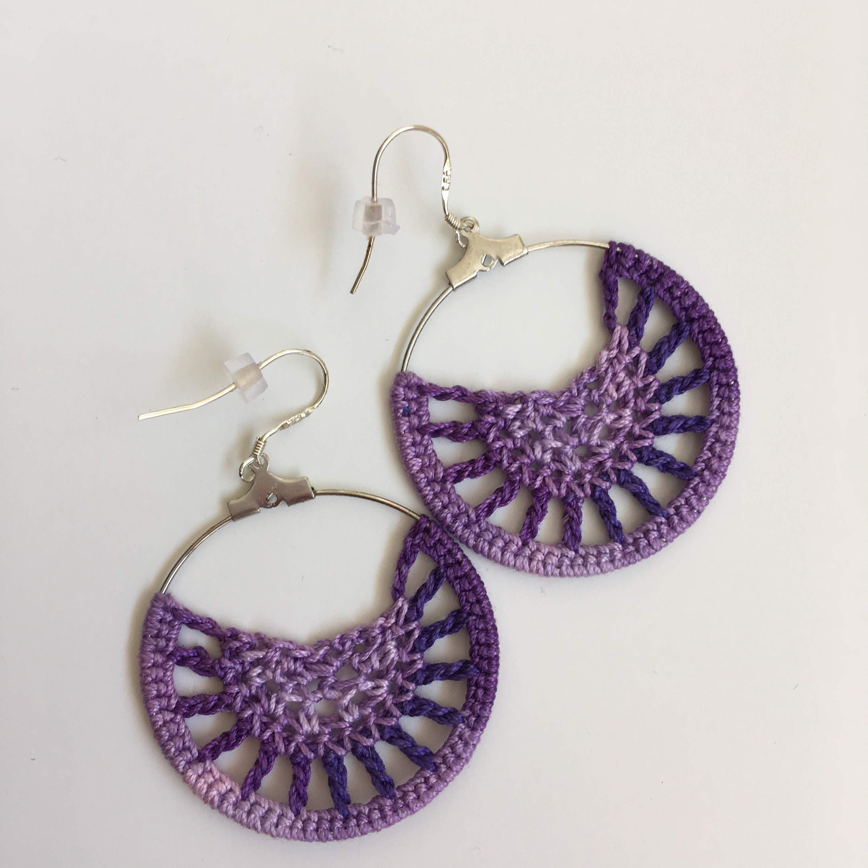 Colorful Ombre Crochet Earrings, Cotton Fiber Melange Earrings, Color Transition Hoop Earrings, Bohemian Crochet Jewelry, Gift for Her - Thumbnail 7