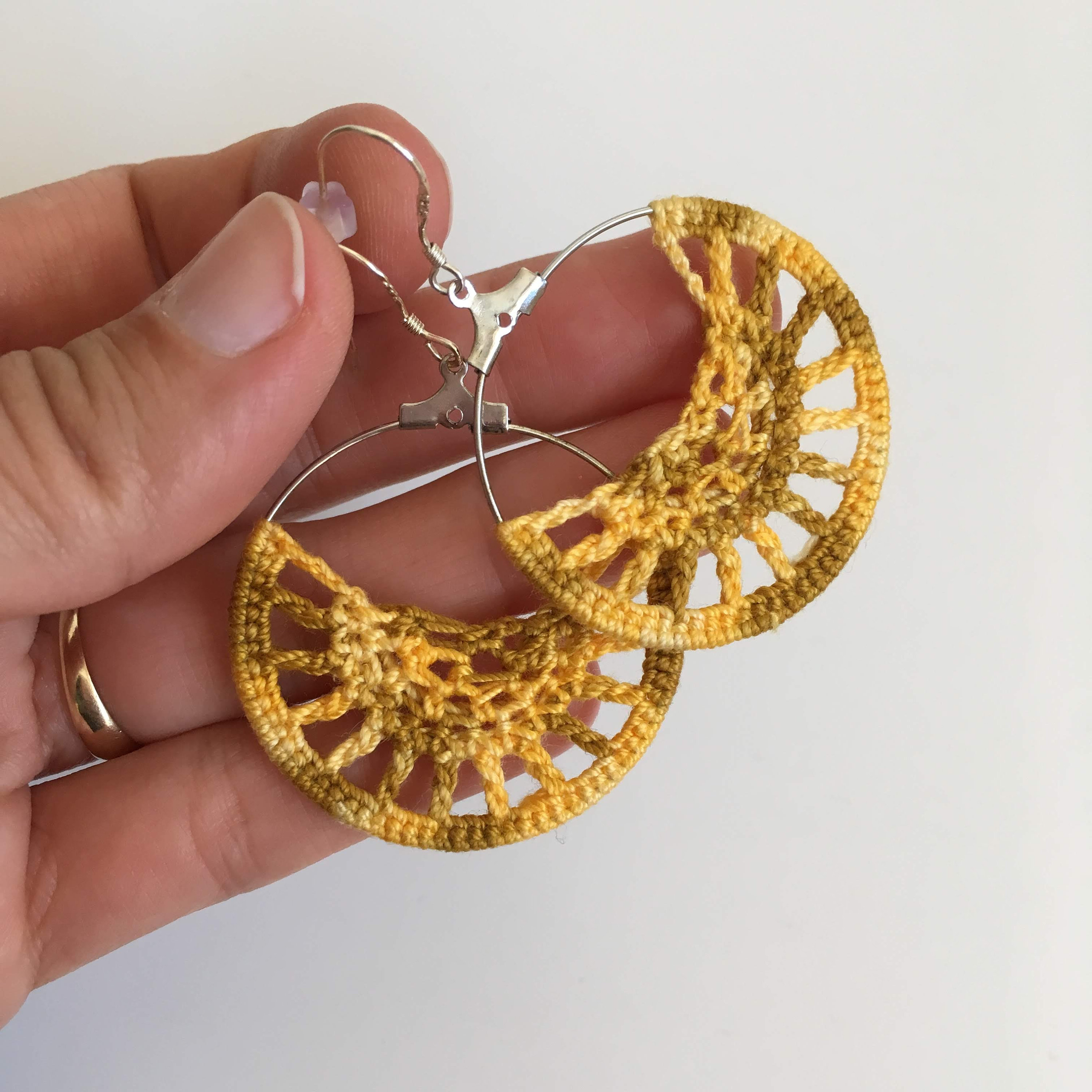 Colorful Ombre Crochet Earrings, Cotton Fiber Melange Earrings, Color Transition Hoop Earrings, Bohemian Crochet Jewelry, Gift for Her - Thumbnail 4