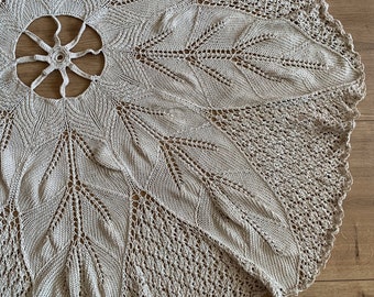 Vintage Round Tablecloth, Large Lace Table Runner, Handmade Cotton Crochet Table Cloth, Ecru Knitted Doily Table Cover, Boho Home Decor