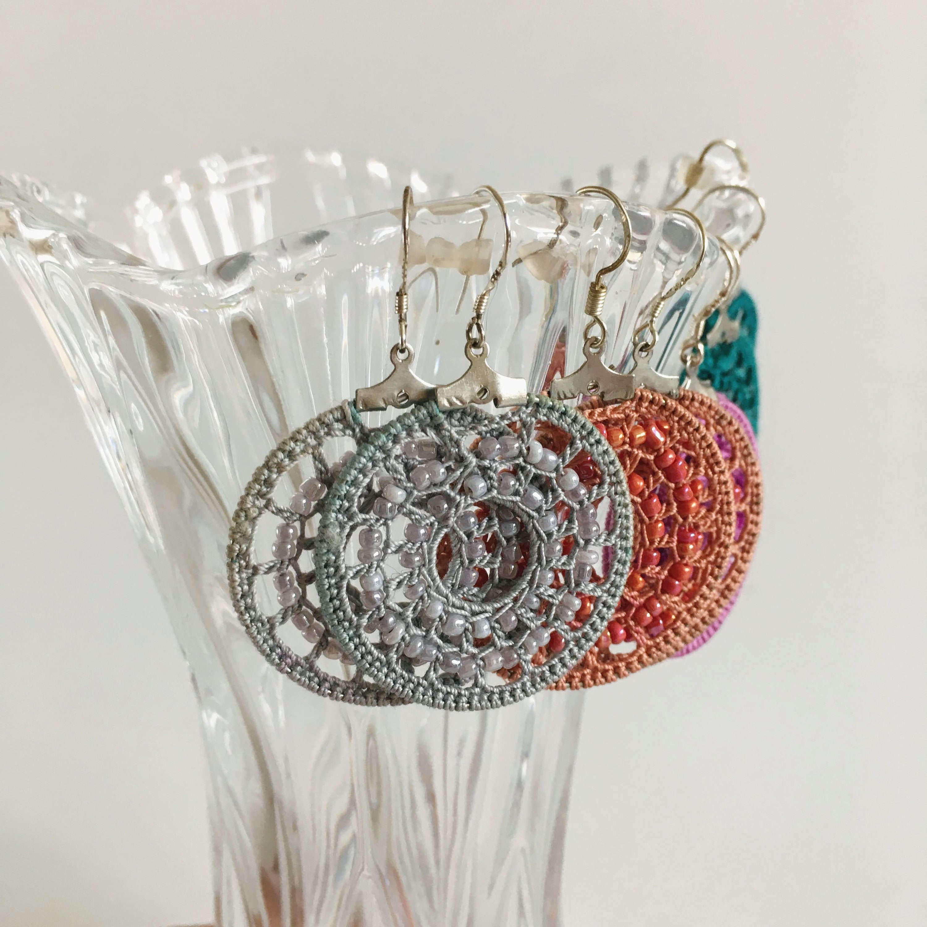 Colorful Beaded Hoop Earrings, Circle Crochet Earrings with Glass Seed Beads, Cool Round Dangle Earrings, Seed Bead Jewelry Gift for Sister - Thumbnail 2