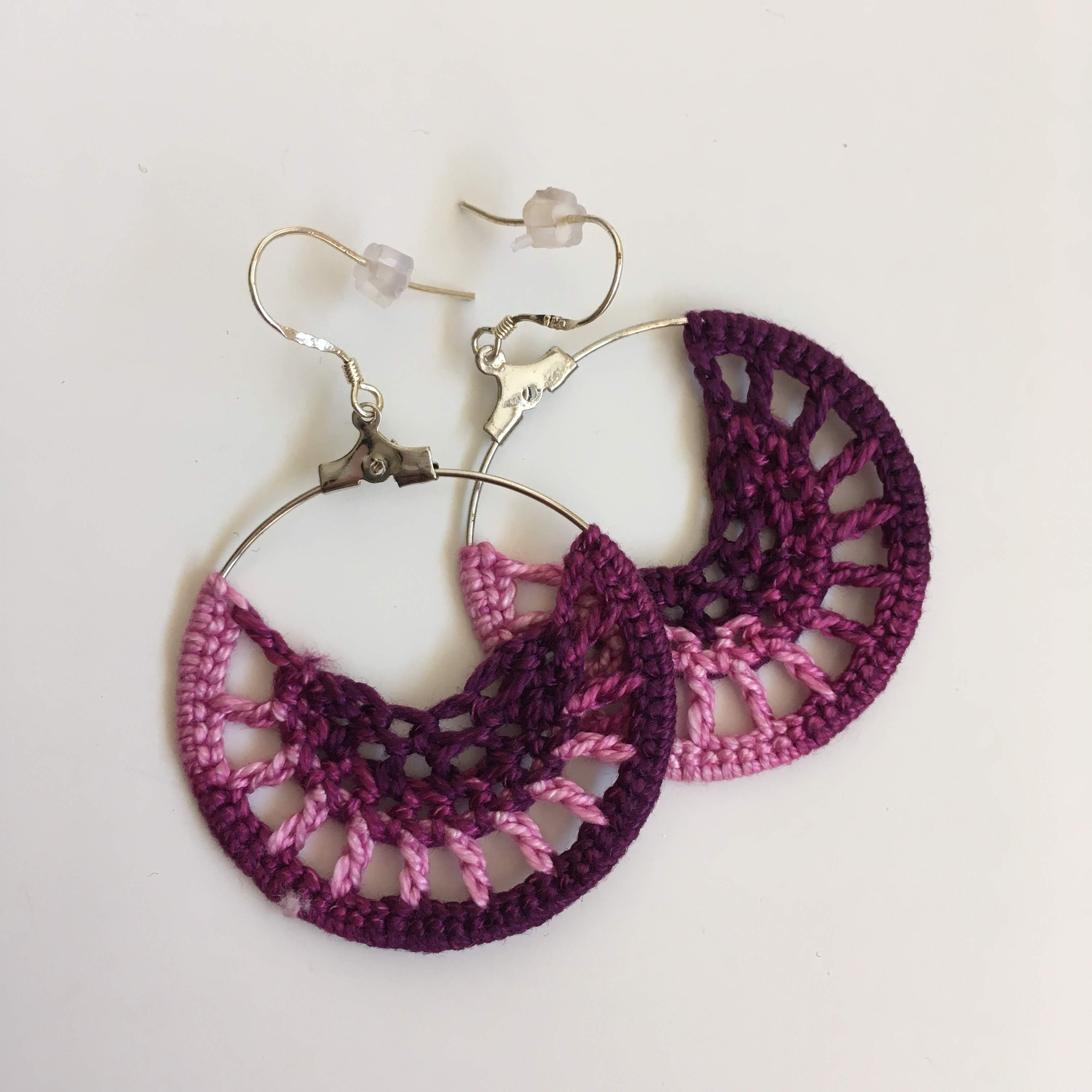 Colorful Ombre Crochet Earrings, Cotton Fiber Melange Earrings, Color Transition Hoop Earrings, Bohemian Crochet Jewelry, Gift for Her - Thumbnail 6