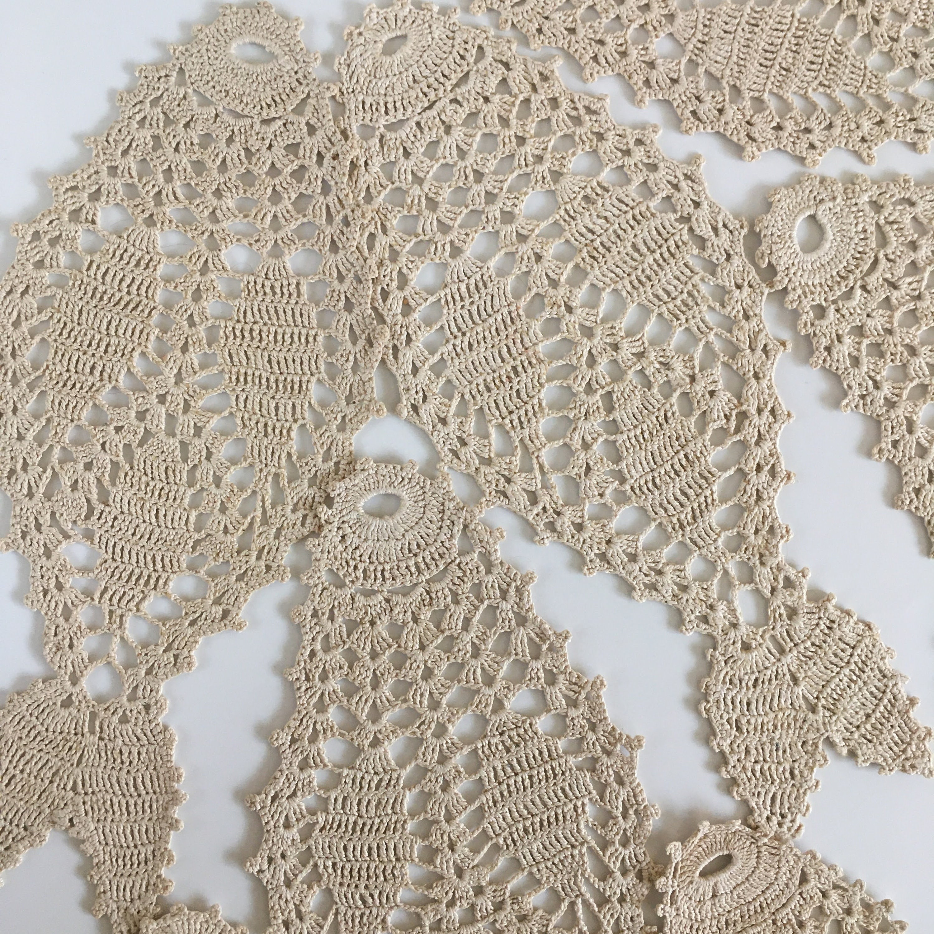 Ecru Crochet Lace Doilies, Handmade Cotton Fish Doilies, Small Table Runner, Crocheted Home Decor, Fisherman's Wife Boho Home Gift - Thumbnail 7