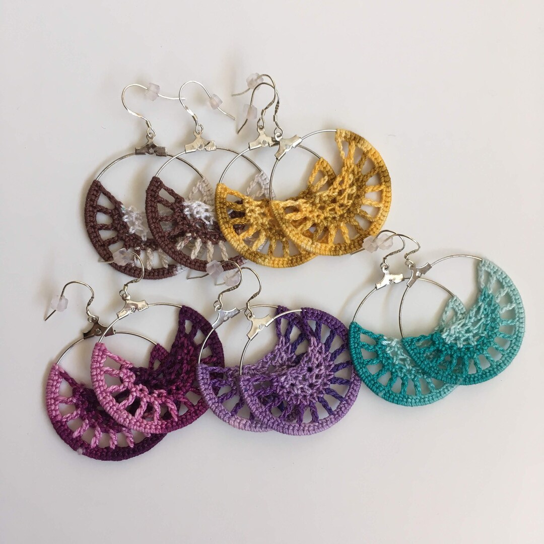 Colorful Ombre Crochet Earrings, Cotton Fiber Melange Earrings, Color ...