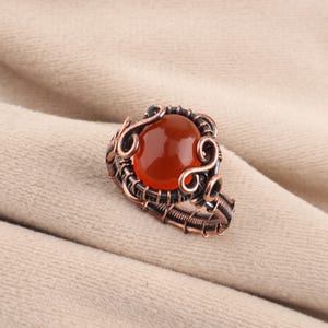 Natural Carnelian Gemstone Copper Ring, Genuine Copper Handmade Ring, Women Jewelry, Statement Ring, Bohemian Jewelry, Carnelian Jewelry