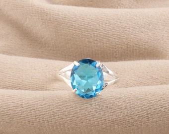 Swiss Blue Topaz Ring: Handmade 925 Sterling Silver Bohemian Jewelry