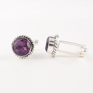 Amethyst Stone Sterling Silver Cufflinks, 925 Sterling Silver Handmade Cufflinks, Oxidized Cufflinks, Father&#39;s Day Gift, Elegant Cufflinks