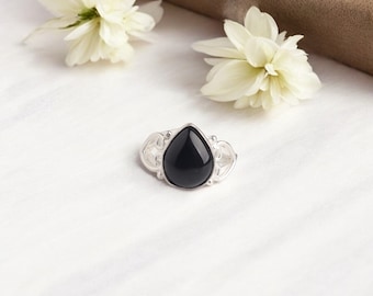 Black Tourmaline Gemstone Unique Pretty Silver Ring, 925 Sterling Silver, Handmade Ring For Women, Designer Partywear Ring, Engagement Ring