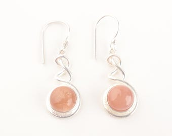 Peach Moonstone Sterling Silver Dangle Earrings: Handmade Gemstone Jewelry