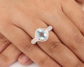 Sky Blue Topaz Gemstone Sterling Silver Ring | 925 Sterling Silver Handmade Jewelry | Statement Topaz Ring |