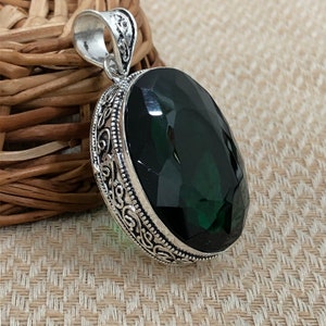 Chrome Diopside Sterling Silver Pendant, 925 Stamped Silver Oxidized Pendant, May Birthstone Gift, Statement Women Pendant, Gift For Her