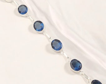 London Blue Topaz Bracelet: Oval Gemstone, 925 Sterling Silver