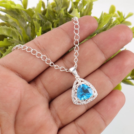 Swiss Blue Topaz Zircon Pendant, 925 Sterling Silver, Topaz
