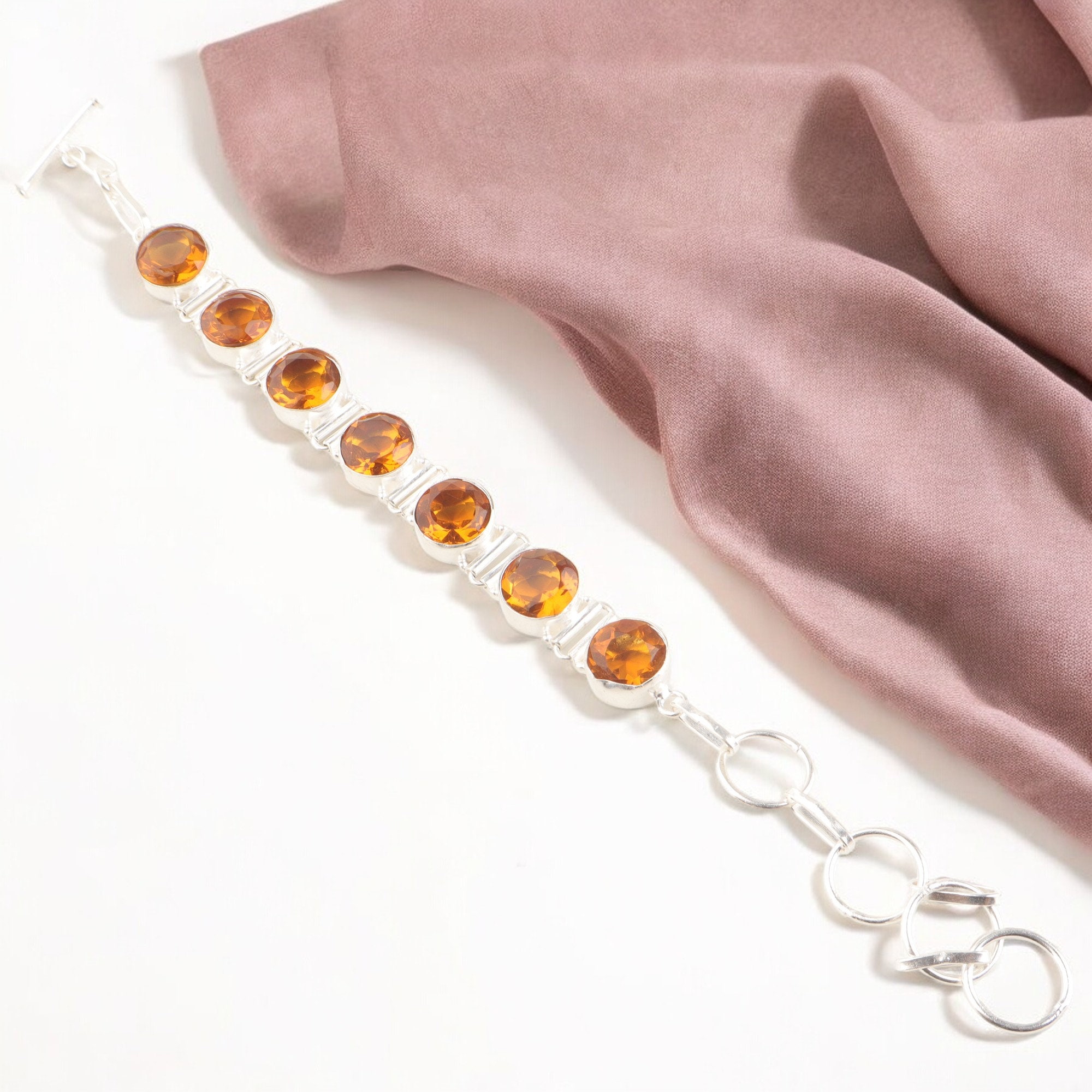 Gelber Citrin Edelstein-handgemachtes Armband 925 Sterlingsilber-Schmucksachen, Antiker Schmuck Für Geschenke, Liebesgeschenk, Geburtstagsgeschenk Für Freundin