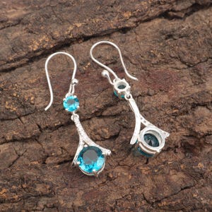 Apatite Gemstone Beautiful Silver Earrings, Handcrafted Round Stone Prong Set Earrings, Partywear Earrings, Women Earrings, Bridal Jewelry