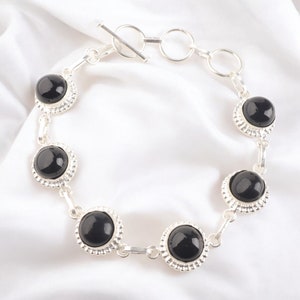 Natural Black Tourmaline Gemstone Silver Bracelet, 925 Sterling Silver Handmade Bracelet, Pretty Women Bracelet, Unique Gemstone Jewelry