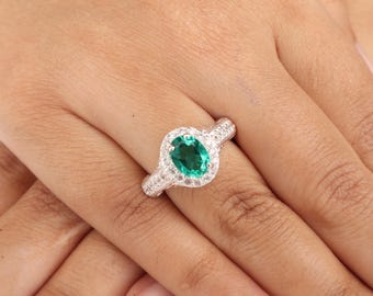 Green Emerald Gemstone Sterling Silver Ring | 925 Sterling Silver Handmade Jewelry | Designer Emerald Ring | May Birthstone Gift