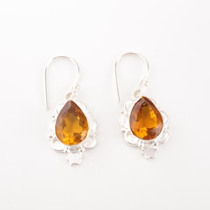 Citrine Gemstone Pretty Unique Silver Droplet Earrings, 925 Sterling Silver Drop & dangle Earrings, November Birthstone, Bridal Jewelry