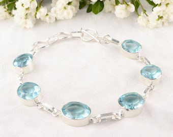 スカイブルー トパーズ ブレスレット、キュービックジルコニア、半貴石