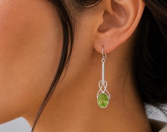 Peridot Gemstone Sterling Silver Drop Earrings | 925 Stamped Silver Drop Earrings | Bridemaid Gift