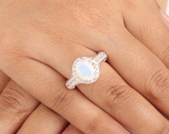 Milky Opal Gemstone Silver Ring | 925 Sterling Silver Elegant Bridesmaid Jewelry | Designer White Opal Ring | Gift For Her
