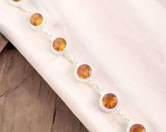 Faceted Citrine Sterling Silver Bracelet: Handmade November Birthstone