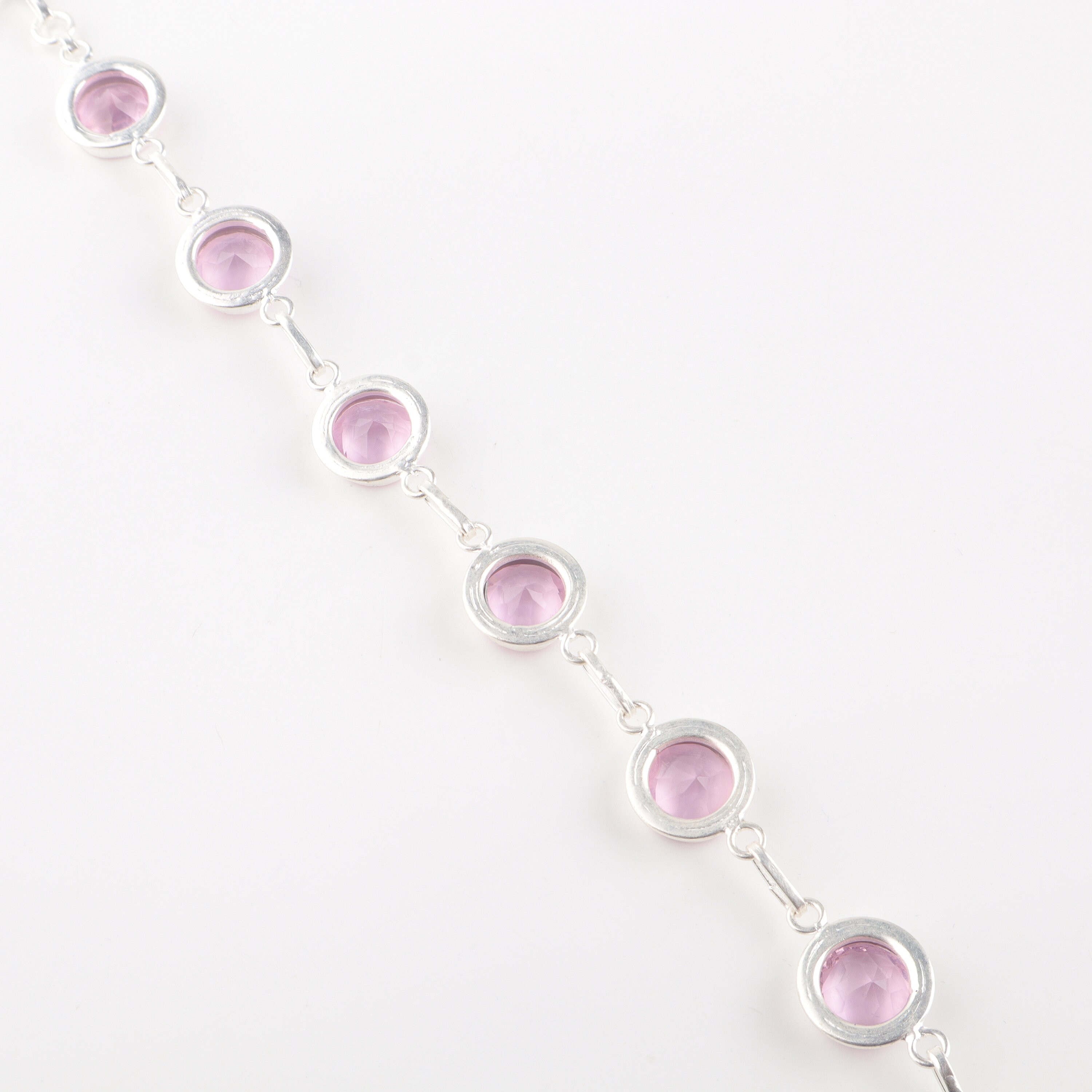 Bracelet En Argent Sterling 925 Avec Morganite - Fait Main En Inde - Réglable - Neuf Sans Emballage