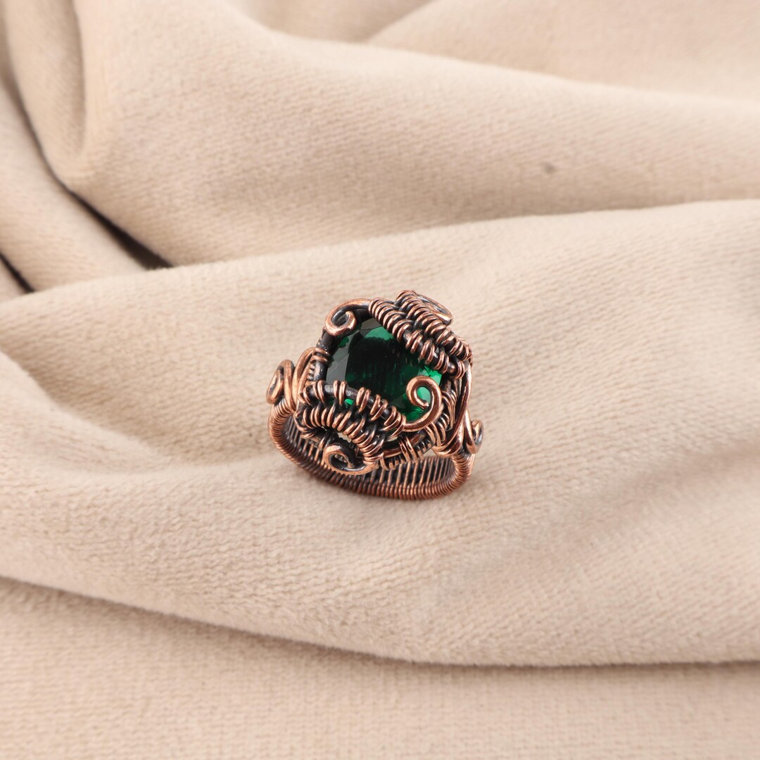 Green Emerald Gemstone Copper Ring Copper Wire Wrapped Ring green-emerald-gemstone-copper-ring-copper-wire-wrapped-ring