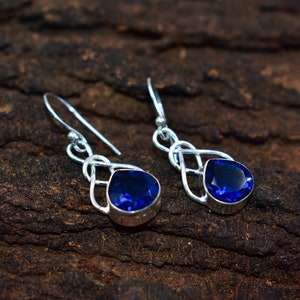 London Blue Topaz Silver Earrings, 925 Sterling Silver Drop Earring, Natural Gemstone Jewelry, Blue Topaz Heart Shape Earring, Women's Gift