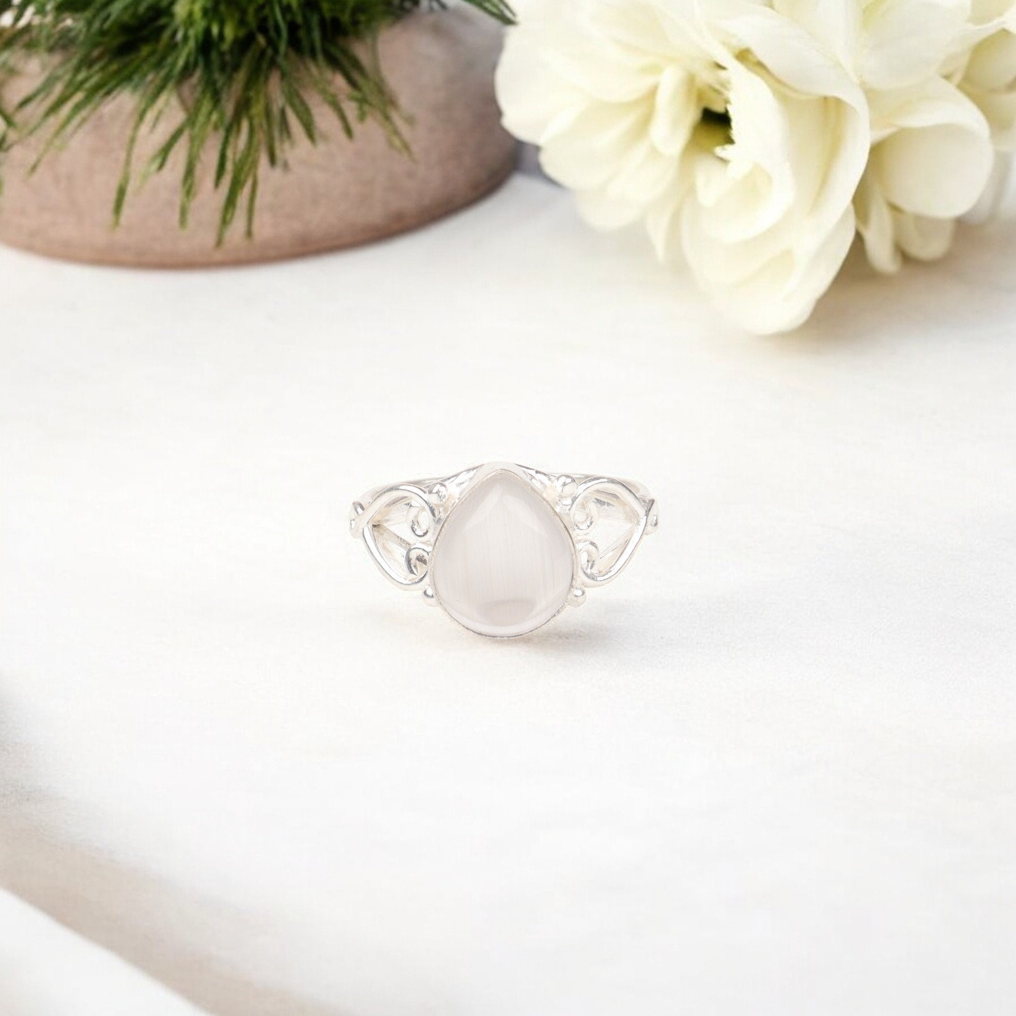 Selenite Gemstone Sterling Silver Ring, 925 Stamped Silver, Statement Ring, Pretty Jewelry, Bohemian Style, Ring For Her, Friendship Gift