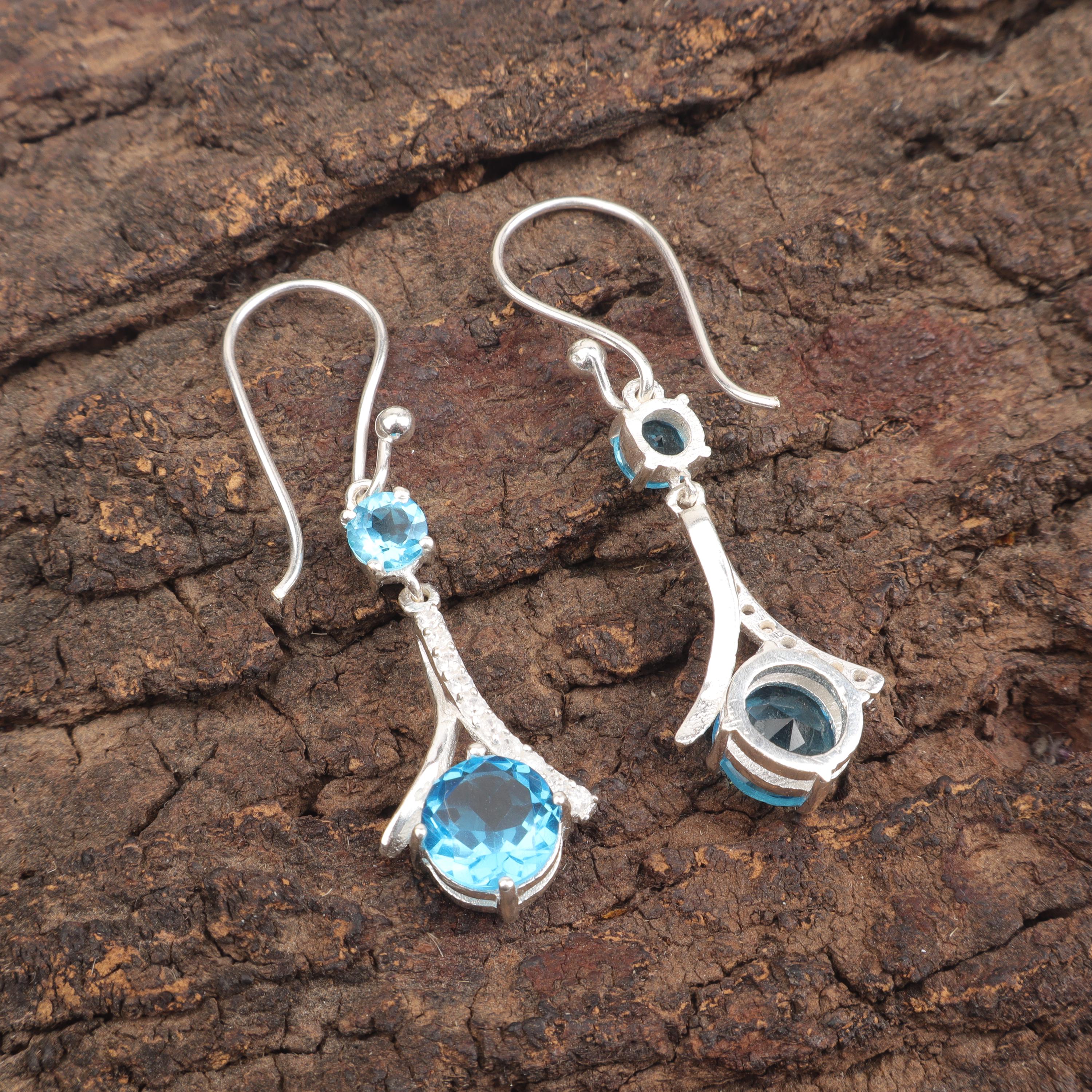 Pendiente De Plata De Ley Con Topacio Azul Suizo Hecho A Mano, Piedra Natal De Diciembre, Hermoso Pendiente Para Esposa/madre. - España