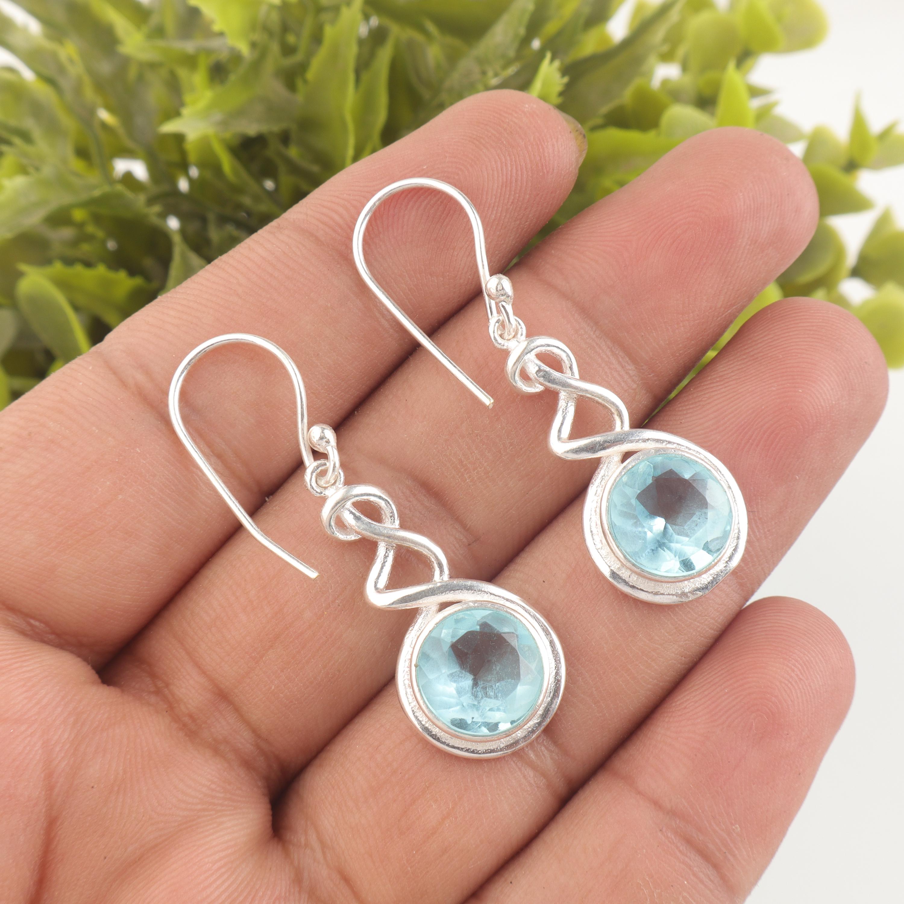 Boucles D'oreilles Artisanales En Argent 925 - Topaze London Blue Ovale, Fait Main Inde