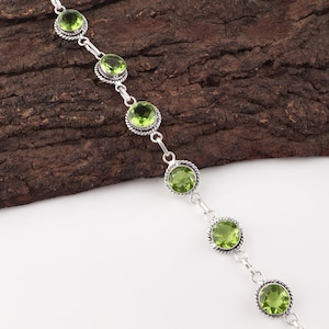 Peridot Gemstone Silver Bracelet, 925 Sterling Silver Handmade Bracelet, August Birthstone, Women Bracelet Partywear Jewelry, Gift For Her