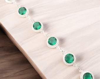 Green Emerald Gemstone Silver Bracelet | 925 Sterling Silver Ethinic Bracelet | Adjustable Bracelet For Women