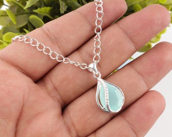 Aqua Chalcedony 925 Sterling Silver Pear Pendant