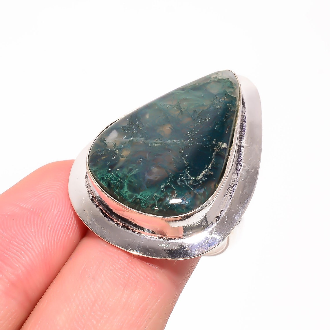 Natural Moss Agate Gemstone Ring 925 Sterling Silver Plated | Etsy