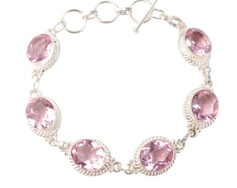 Pink Morganite Gemstone Silver Bracelet, 925 Sterling Silver Bracelet, June Birthstone Gift, Women Jewelry, Gemstone Necklace, Gift For Her