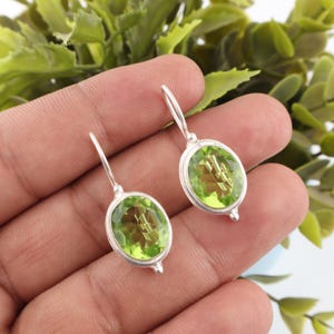 Peridot Gemstone Silver Dangle Earrings, 925 Stamped Silver Earrings, August Birthstone Earrings, Women Jewelry, Pretty Handmade Earrings