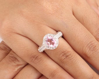 Pink Morganite Gemstone Sterling Silver Ring | Handmade Morganite CZ Ring | Engagement Ring