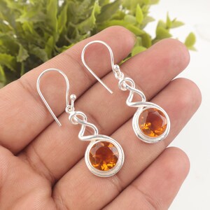 Citrine Gemstone Silver Earrings, 925 Sterling Silver Statement Earrings, November Birthstone Gift, Pretty Women Earrings, Anniversary Gift