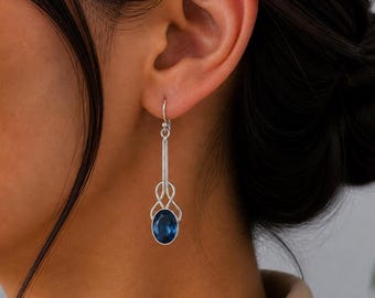 London Blue Topaz Gemstone Sterling Silver Earrings | 925 Stamped Silver Topaz Necklace | Blue Topaz Women Necklace