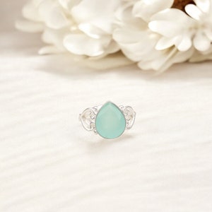 Aqua Chalcedony Sterling Silver Heart Ring: Handmade Statement Jewelry