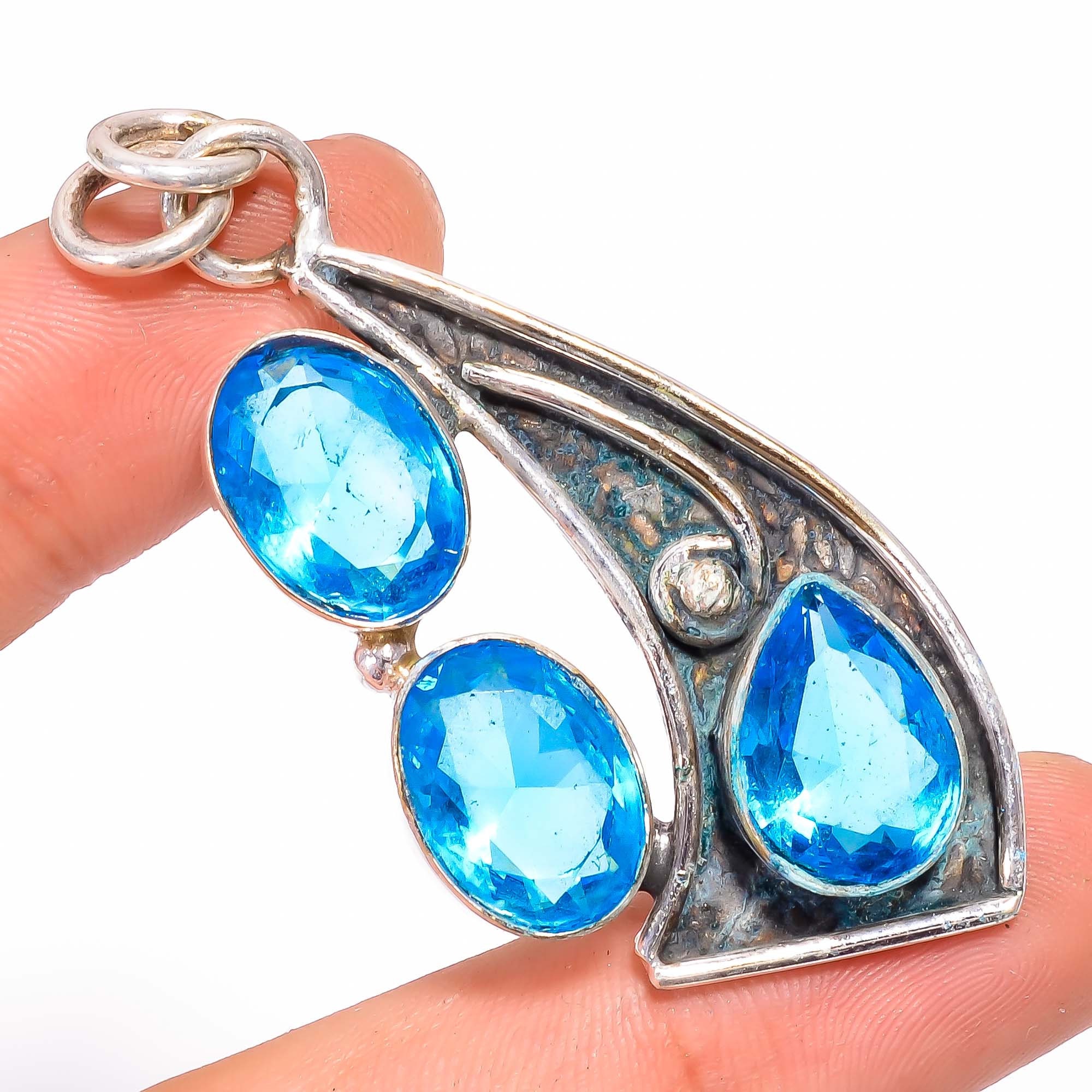 Swiss Blue Topaz Gemstone & 925 Sterling Silver Pendant Swiss Blue Topaz Gemstone & 925 Sterling Silver Pendant