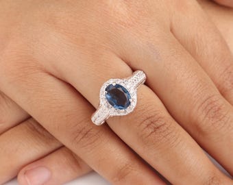 London Blue Topaz Gemstone Silver Ring | 925 Sterling Silver Pretty Women Ring | Elegant Topaz Jewelry | Gift For Her