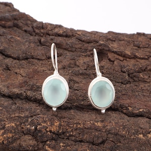 Boucles d'oreilles turquoise et calcédoine : bijoux pendants en argent sterling à facettes