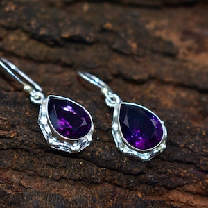 Pendientes de plata con amatista africana, pendientes colgantes de plata de ley 925, joyas de piedras preciosas naturales, pendientes de amatista en forma de pera, regalo para mujer