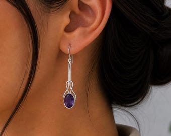 African Amethyst Gemstone Sterling Silver Earrings | Designer Amethyst Dangle Earrings | Handmade Amethyst Women Jewelry | Gift For Her