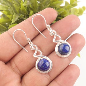 Natural Sodalite Gemstone Silver Earrings, 925 Sterling Silver Pretty Women Dangle Earrings, Blue Silver Earrings, Bridal Engagement Earring
