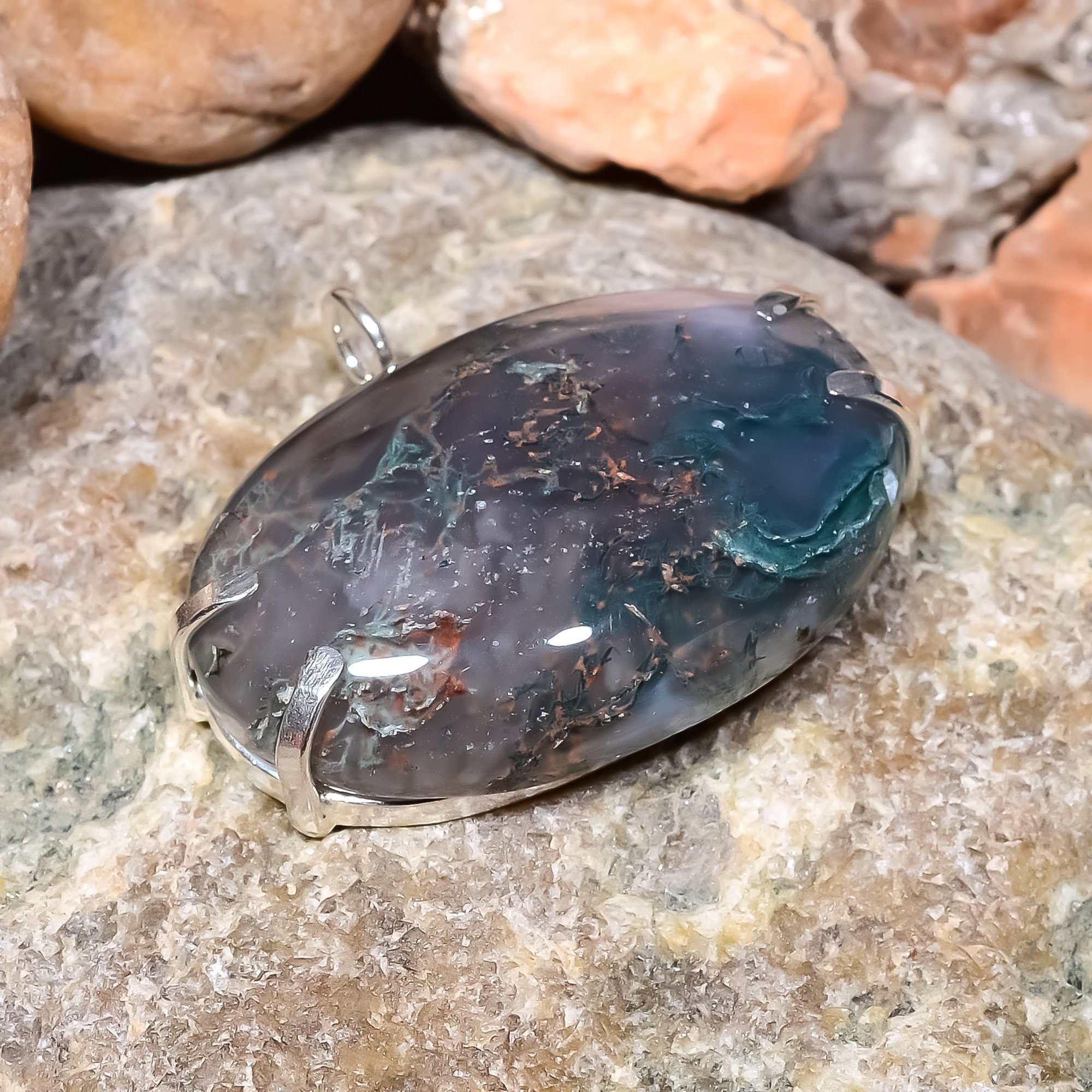 Natural Indian Moss Agate Gemstone Pendant 925 Sterling | Etsy